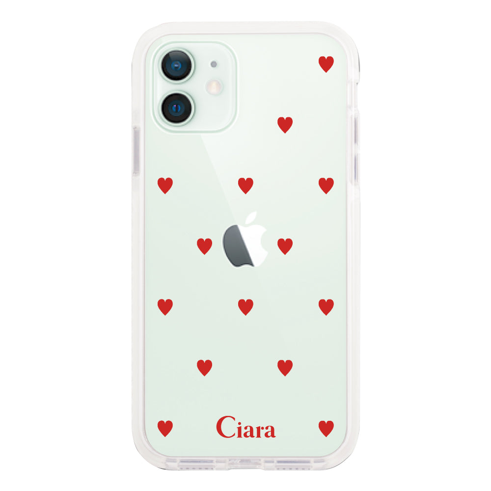 iPhone12mini クッションバンパー 耐衝撃クリアケース カラーハート レッド