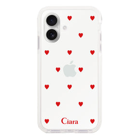 iPhone16 クッションバンパー 耐衝撃クリアケース カラーハート レッド