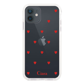 iPhoneXR クッションバンパー 耐衝撃クリアケース カラーハート レッド