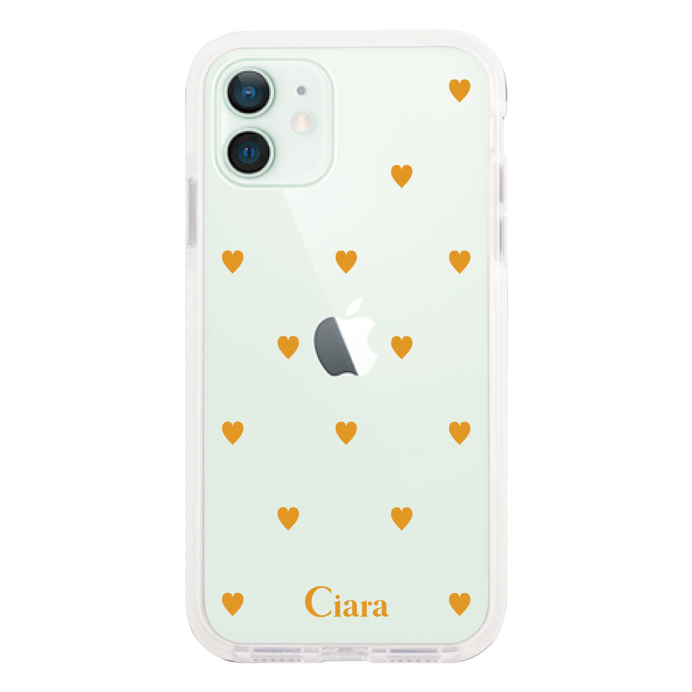 iPhone12mini クッションバンパー 耐衝撃クリアケース カラーハート オレンジ