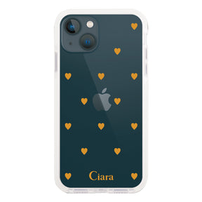 iPhone13mini クッションバンパー 耐衝撃クリアケース カラーハート オレンジ