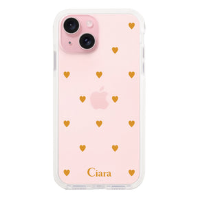 iPhone15 クッションバンパー 耐衝撃クリアケース カラーハート オレンジ