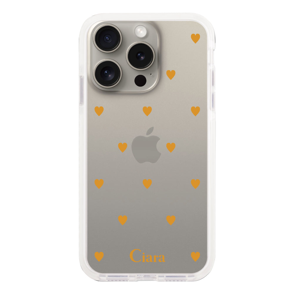 iPhone15Pro クッションバンパー 耐衝撃クリアケース カラーハート オレンジ