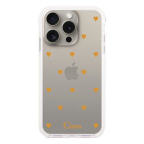 iPhone15Pro クッションバンパー 耐衝撃クリアケース カラーハート オレンジ