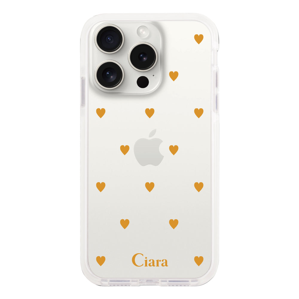 iPhone15ProMax クッションバンパー 耐衝撃クリアケース カラーハート オレンジ