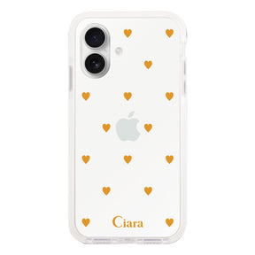 iPhone16 クッションバンパー 耐衝撃クリアケース カラーハート オレンジ