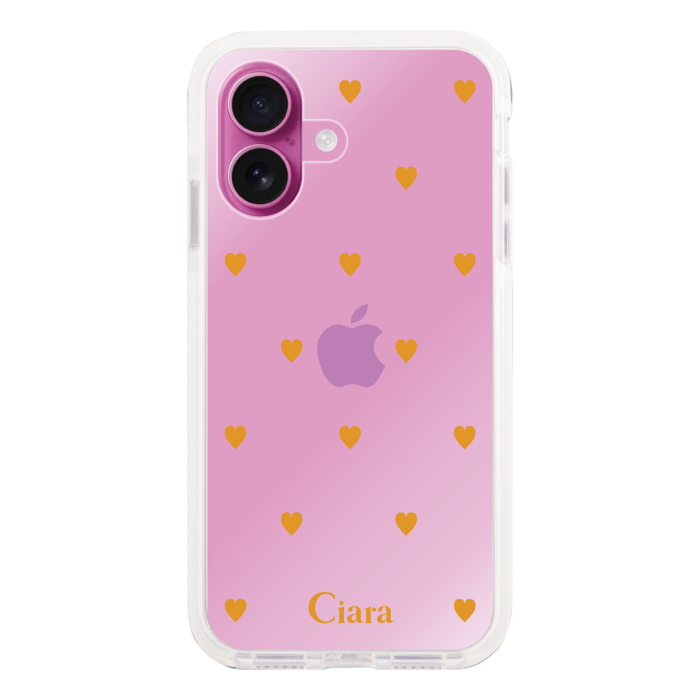 iPhone16Plus クッションバンパー 耐衝撃クリアケース カラーハート オレンジ
