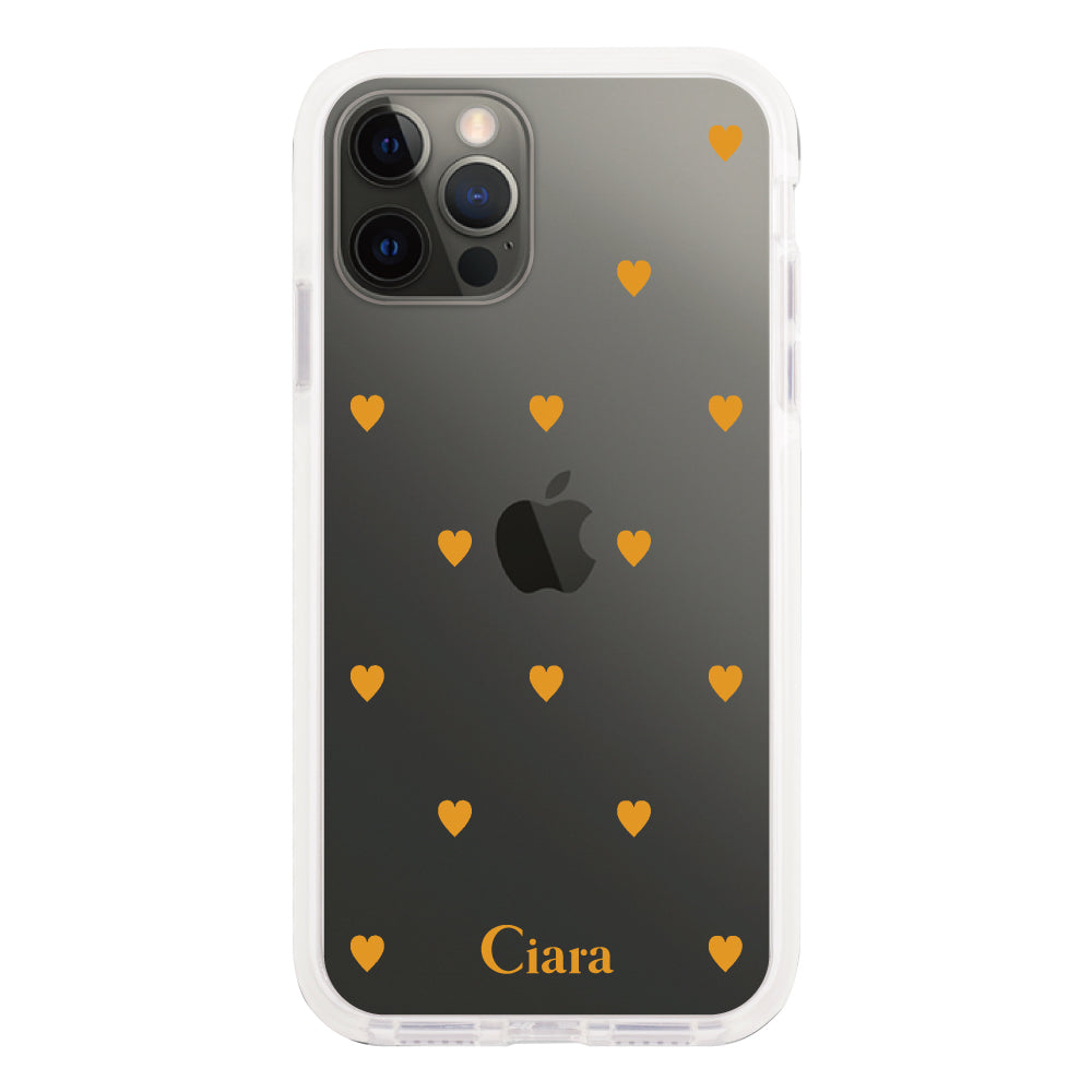 iPhoneX/XS クッションバンパー 耐衝撃クリアケース カラーハート オレンジ