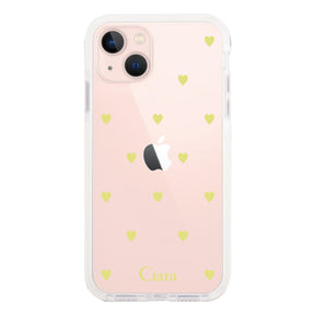 iPhone13 クッションバンパー 耐衝撃クリアケース カラーハート イエロー