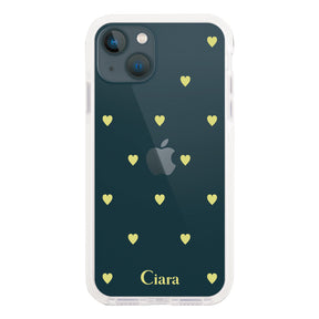 iPhone13mini クッションバンパー 耐衝撃クリアケース カラーハート イエロー