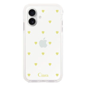 iPhone16 クッションバンパー 耐衝撃クリアケース カラーハート イエロー