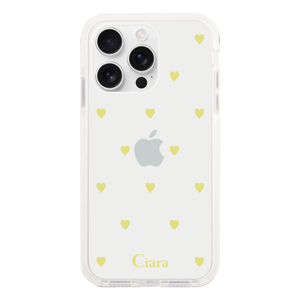 iPhone16ProMax クッションバンパー 耐衝撃クリアケース カラーハート イエロー