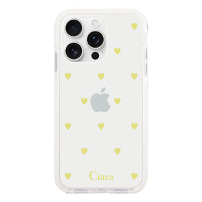 iPhone16ProMax クッションバンパー 耐衝撃クリアケース カラーハート イエロー