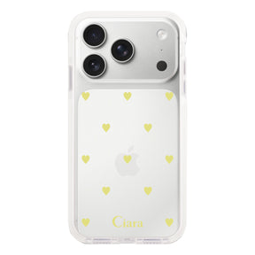 iPhone17Pro クッションバンパー 耐衝撃クリアケース カラーハート イエロー
