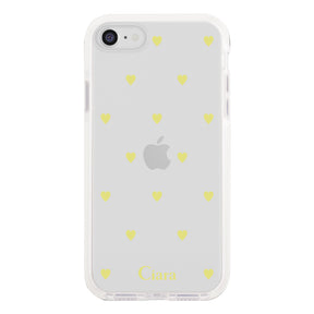 iPhone7Plus/8Plus クッションバンパー 耐衝撃クリアケース カラーハート イエロー