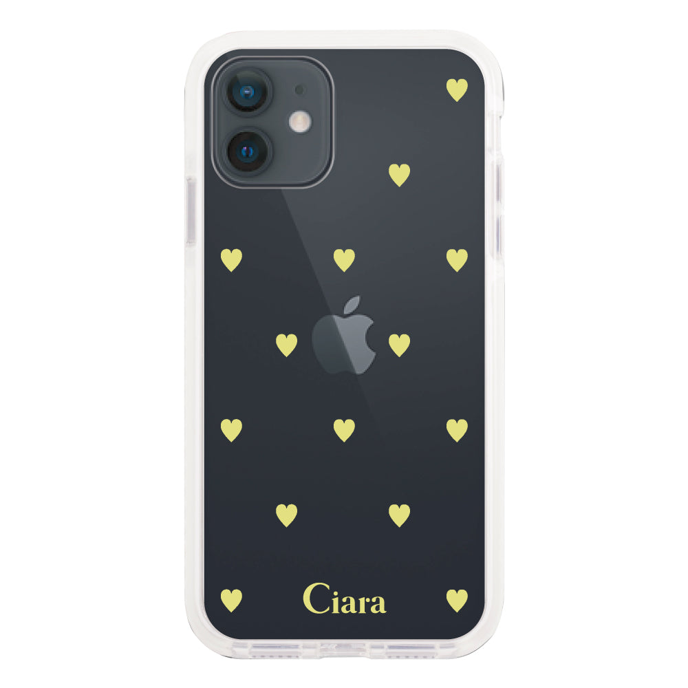 iPhoneXR クッションバンパー 耐衝撃クリアケース カラーハート イエロー