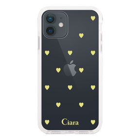 iPhoneXR クッションバンパー 耐衝撃クリアケース カラーハート イエロー