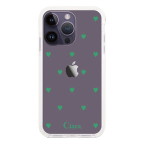 iPhone14ProMax クッションバンパー 耐衝撃クリアケース カラーハート グリーン