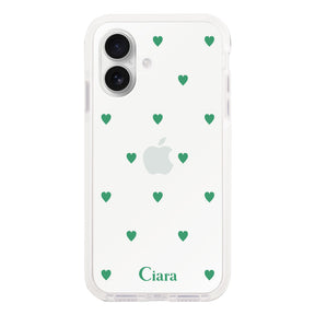 iPhone16 クッションバンパー 耐衝撃クリアケース カラーハート グリーン