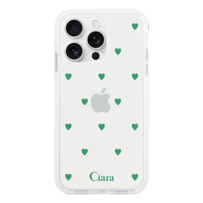 iPhone16ProMax クッションバンパー 耐衝撃クリアケース カラーハート グリーン