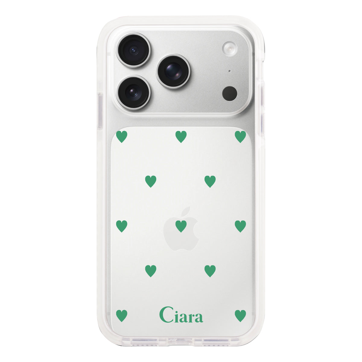 iPhone17Pro クッションバンパー 耐衝撃クリアケース カラーハート グリーン