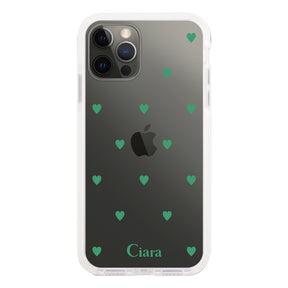 iPhoneX/XS クッションバンパー 耐衝撃クリアケース カラーハート グリーン