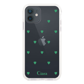 iPhoneXR クッションバンパー 耐衝撃クリアケース カラーハート グリーン