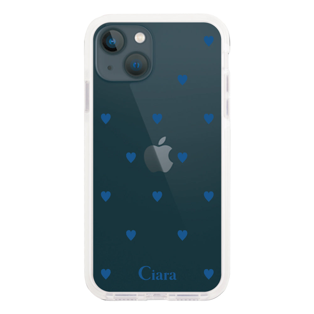 iPhone13mini クッションバンパー 耐衝撃クリアケース カラーハート ブルー