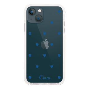 iPhone13mini クッションバンパー 耐衝撃クリアケース カラーハート ブルー