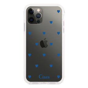 iPhoneX/XS クッションバンパー 耐衝撃クリアケース カラーハート ブルー
