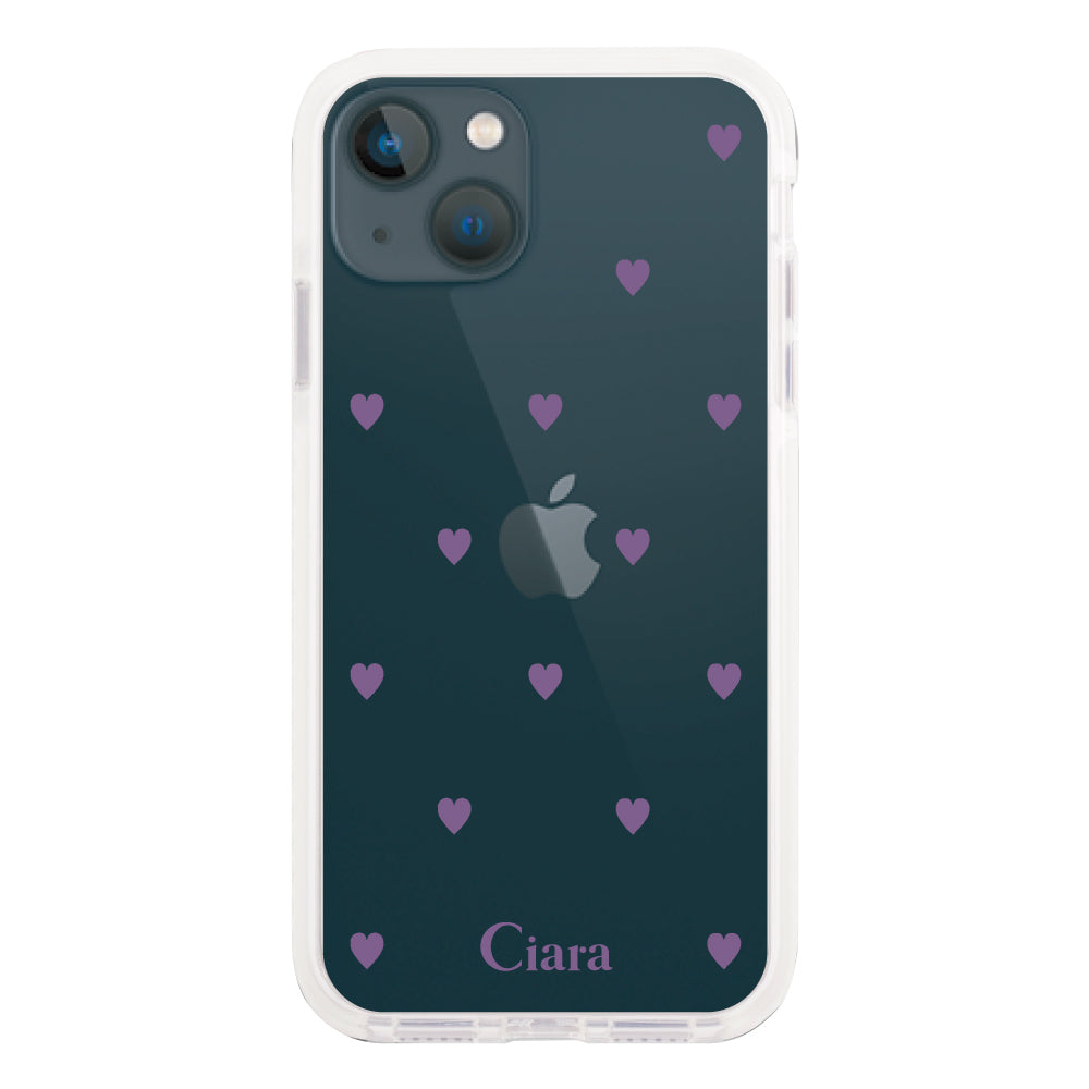 iPhone13mini クッションバンパー 耐衝撃クリアケース カラーハート パープル