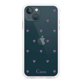 iPhone13mini クッションバンパー 耐衝撃クリアケース カラーハート パープル