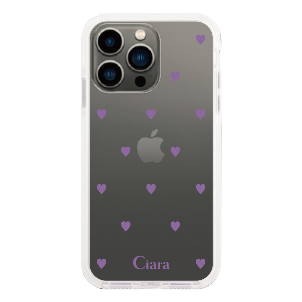 iPhone13Pro クッションバンパー 耐衝撃クリアケース カラーハート パープル