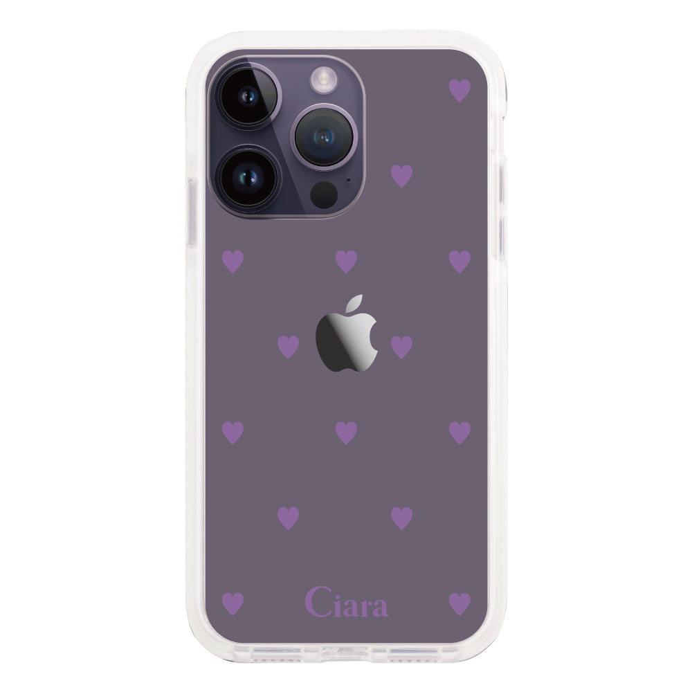 iPhone14ProMax クッションバンパー 耐衝撃クリアケース カラーハート パープル