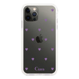 iPhoneX/XS クッションバンパー 耐衝撃クリアケース カラーハート パープル
