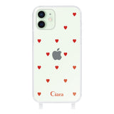 iPhone12miniケース ストラップクリアケース カラーハート レッド