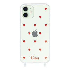 iPhone12miniケース ストラップクリアケース カラーハート レッド
