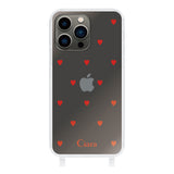 iPhone13Proケース ストラップクリアケース カラーハート レッド
