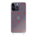 iPhone14ProMaxケース ストラップクリアケース カラーハート レッド