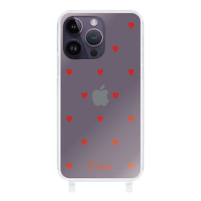 iPhone14ProMaxケース ストラップクリアケース カラーハート レッド