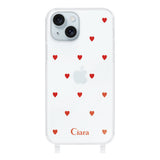 iPhone15Plusケース ストラップクリアケース カラーハート レッド