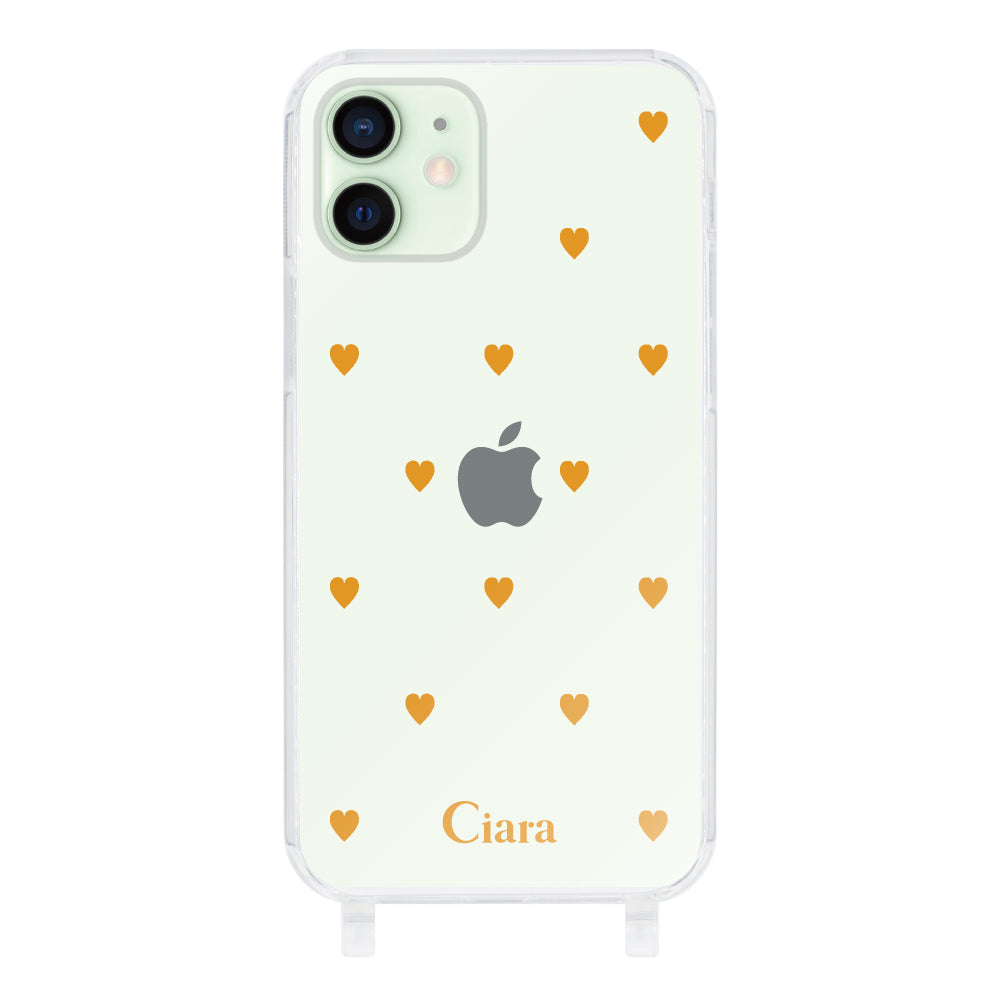 iPhone12miniケース ストラップクリアケース カラーハート オレンジ