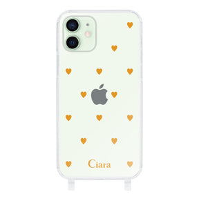 iPhone12miniケース ストラップクリアケース カラーハート オレンジ