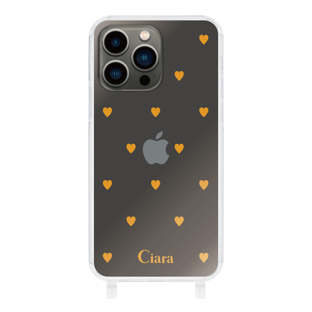 iPhone13Proケース ストラップクリアケース カラーハート オレンジ