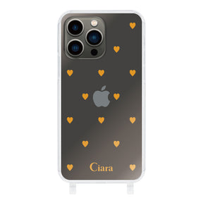 iPhone13Proケース ストラップクリアケース カラーハート オレンジ
