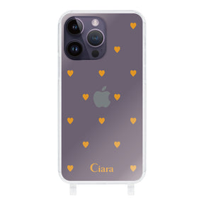iPhone14ProMaxケース ストラップクリアケース カラーハート オレンジ