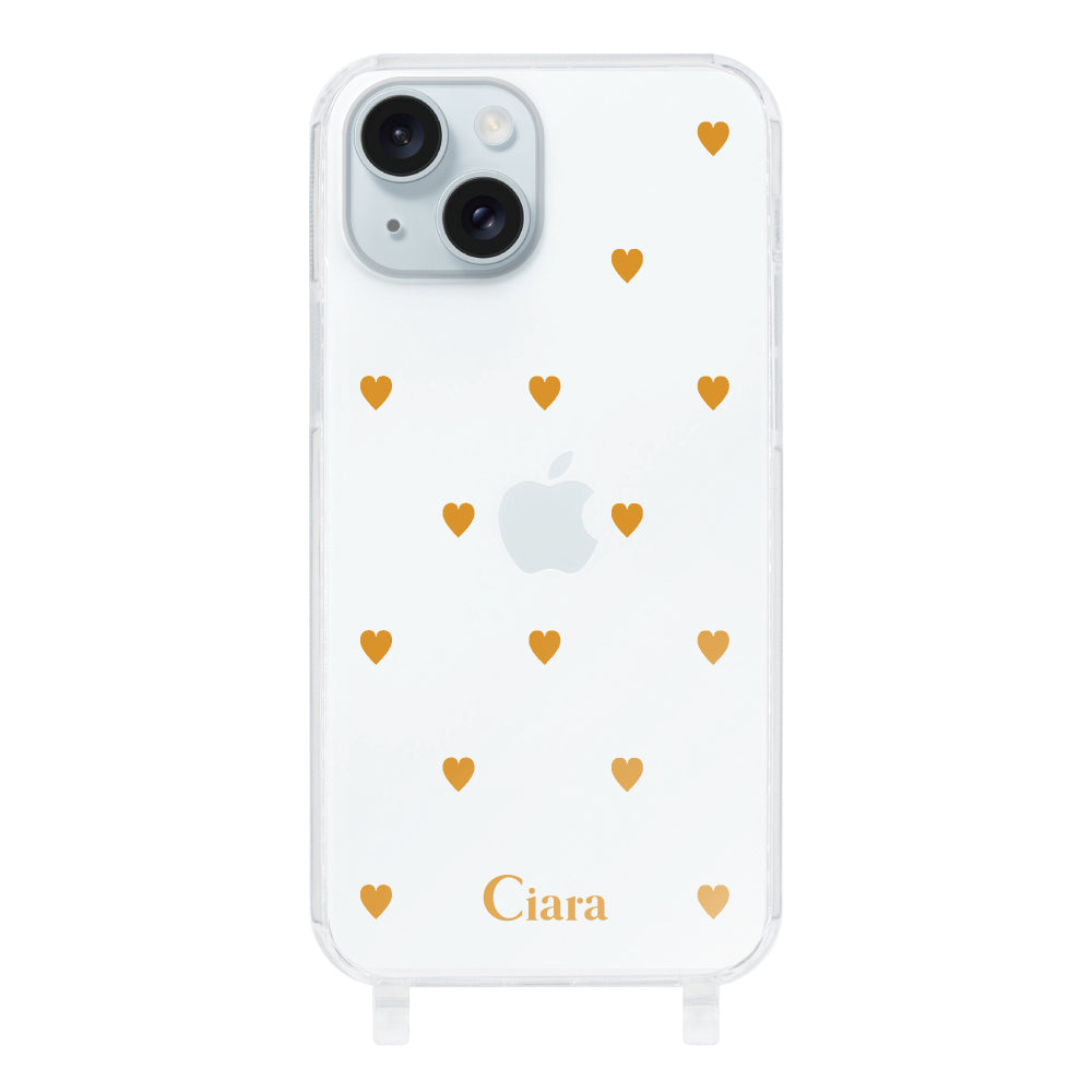 iPhone15Plusケース ストラップクリアケース カラーハート オレンジ