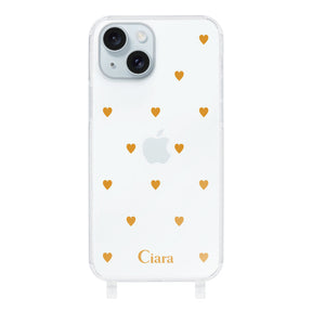 iPhone15Plusケース ストラップクリアケース カラーハート オレンジ