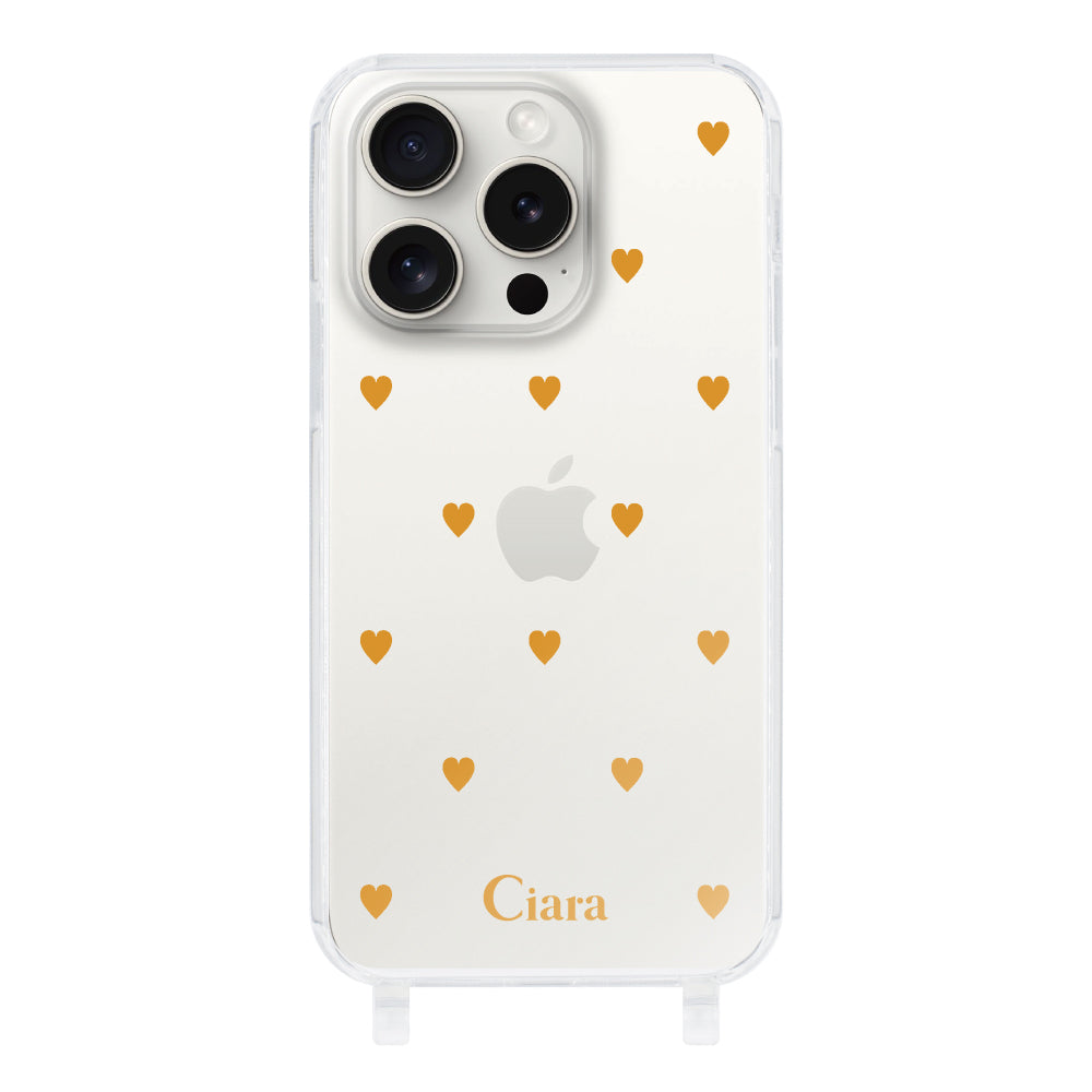 iPhone15ProMaxケース ストラップクリアケース カラーハート オレンジ