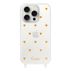 iPhone15ProMaxケース ストラップクリアケース カラーハート オレンジ
